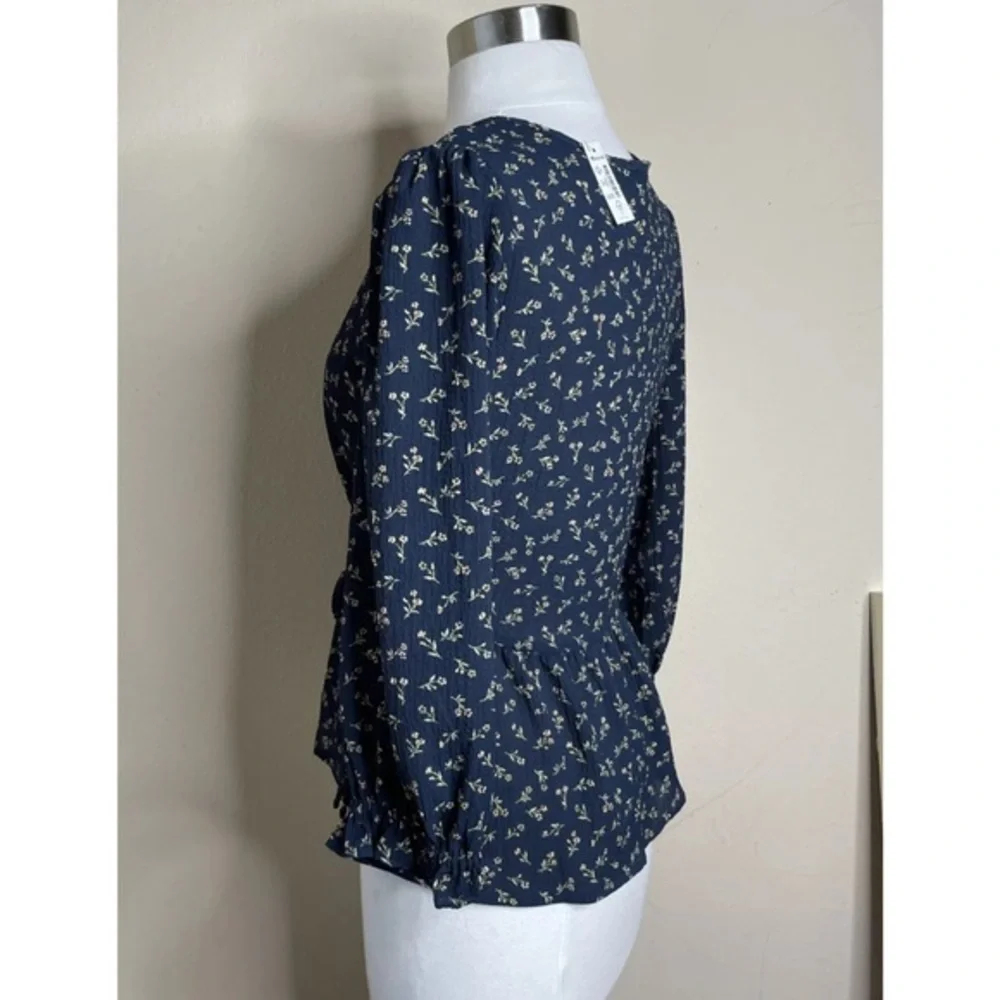 Puff-Sleeve Peplum Wrap Top in Spring Fling XS - Picture 6 of 9